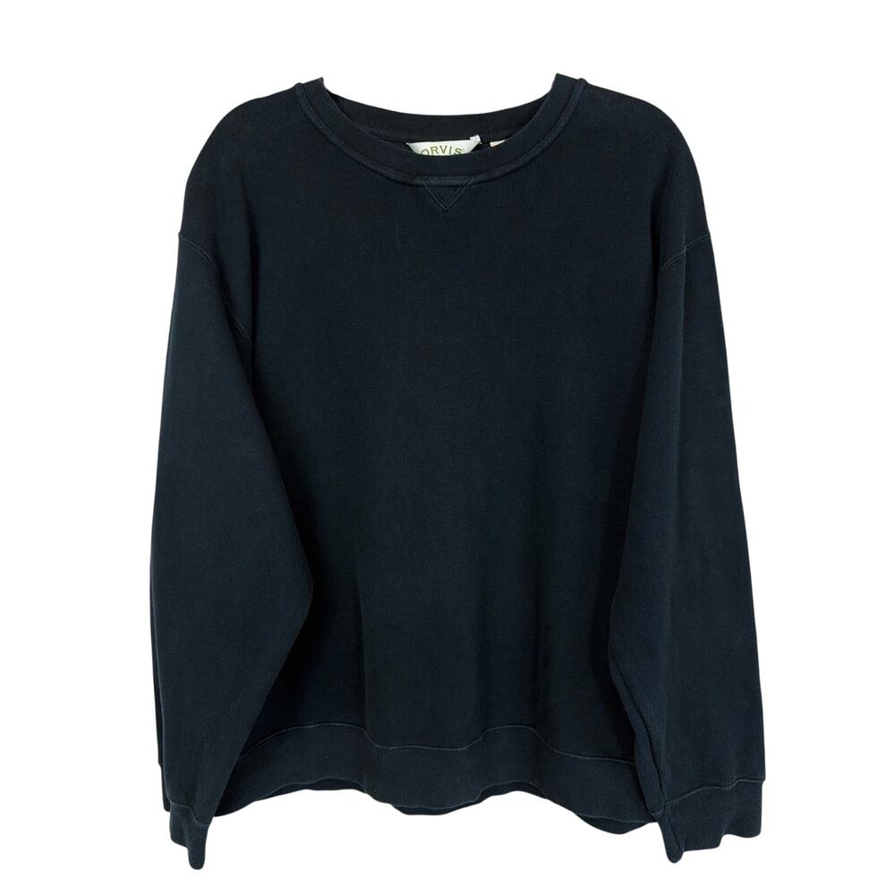 Orvis Black Crew Neck Sweatshirt Top Pullover 100% Cotton Minimalist XL
